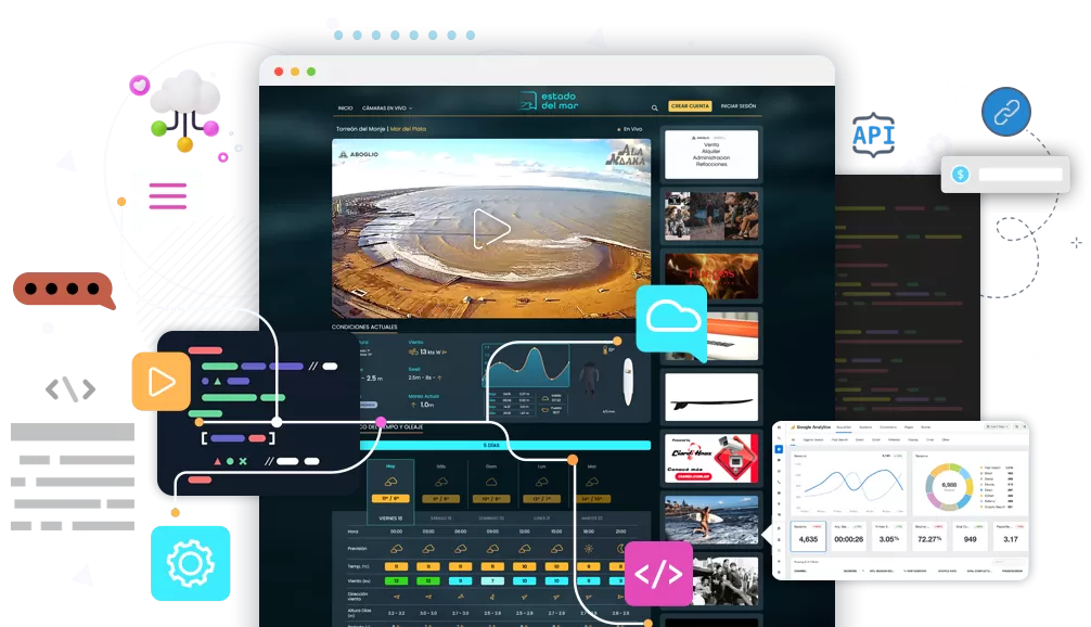 Desarrollo de plataformas web y móviles con transmisión en vivo, análisis de datos y diseño de interfaces